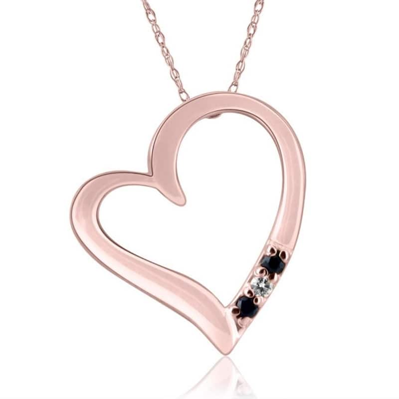 Bliss Diamond Diamond & Blue Sapphire Heart Pendant 3-Stone Rose Gold with 18" Chain - Rose - 18 Inch