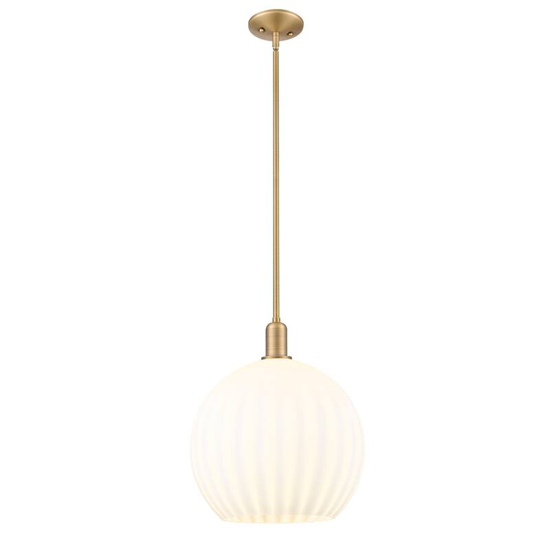 Innovations Lighting Endless Possibilities Arcadia - White Venetian - 1 Light 14" Stem Hung Mini Pendant - Brushed Brass