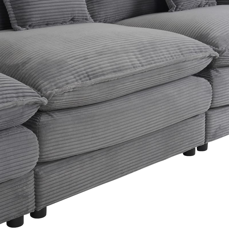 149.6" Corduroy U-Shaped Sectional Sofa with 2 Ottomans and Storage Pockets