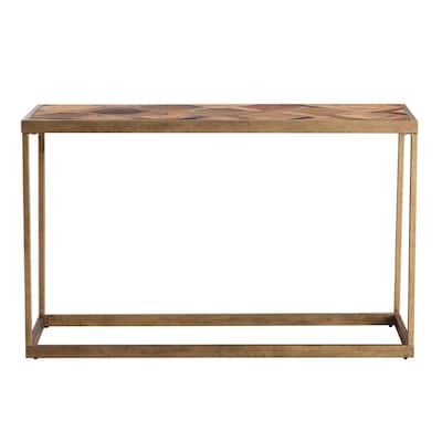 Natural Reclaimed Wood Brass Console Table and Rectangular Frame Iron Base - 48" L x 16" W x 30" H