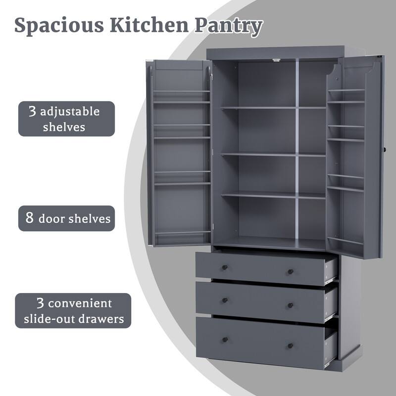 Farmhouse 77" Kitchen Pantry Storage Cabinet with Adjustable Shelves and Multiple Door Shelves