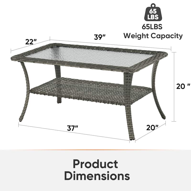 Outdoor Coffee Table with Tempered Glass Top -Grey