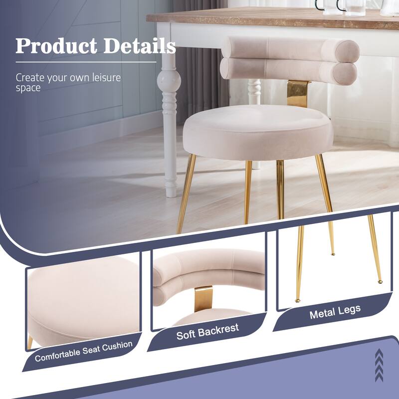 Velvet light luxury dining chairs, metal leisure chairs with backrest,sets of 2