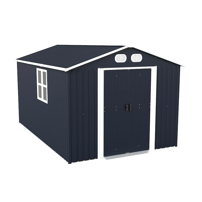 8x12 FT Outdoor Metal Storage Shed, Large Storage Sheds with Sturdy Frame Structure, Metal Garden Tool Shed with Lockable Door