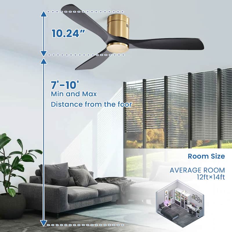 52 inch Flush Mount Ceiling Fans With/Without Lights & Remote Solid Wood Fans For Bedroom