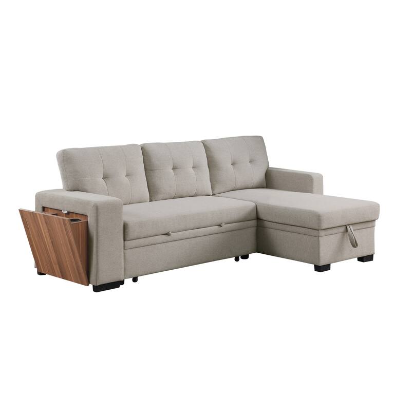 Green L - Shaped Wooden Accent Sofa With Storage Space