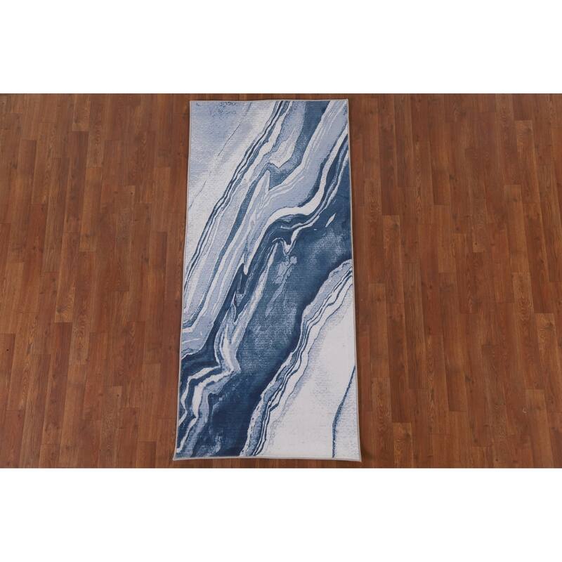 Machine-Made Washable Contemporary Blue Rug Oriental Decorative Carpet