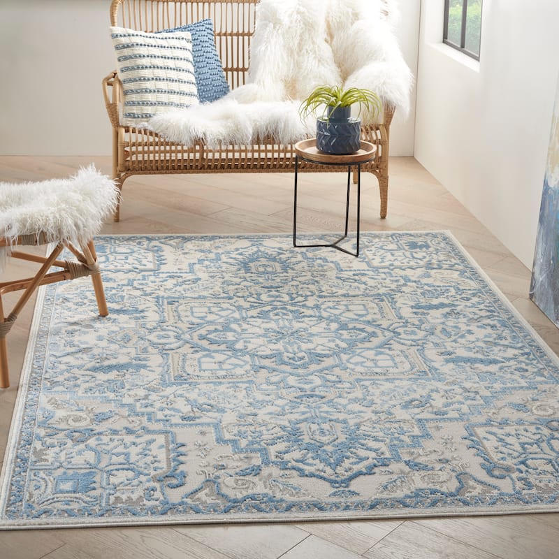 Nourison Elation Floral Medallion French Country Area Rug - 7'10" x 9'10" - Ivory Blue - Rectangle