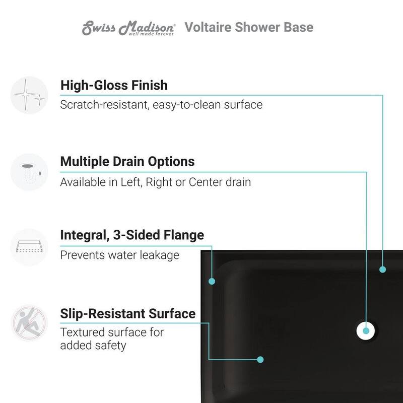 Swiss Madison Voltaire 60" x 32" Rectangular Shower Base with Single