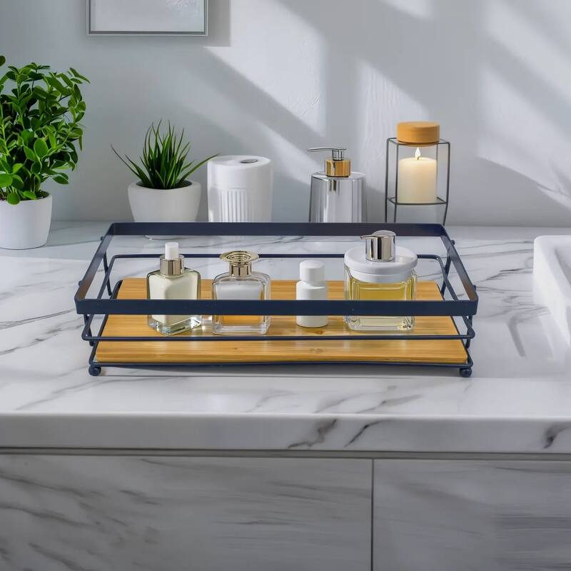 Natural Bamboo Wooden Decorative Storage Organizer Tray - 13.3" x 6.75"