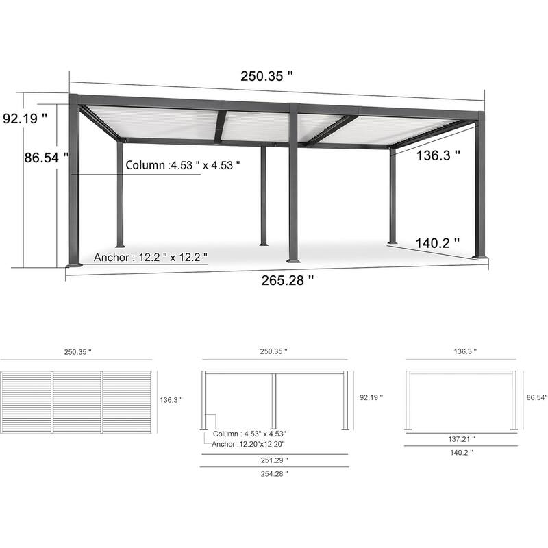 PURPLE LEAF Outdoor Louvered Pergola with Adjustable Metal Roof for Patio Pergola