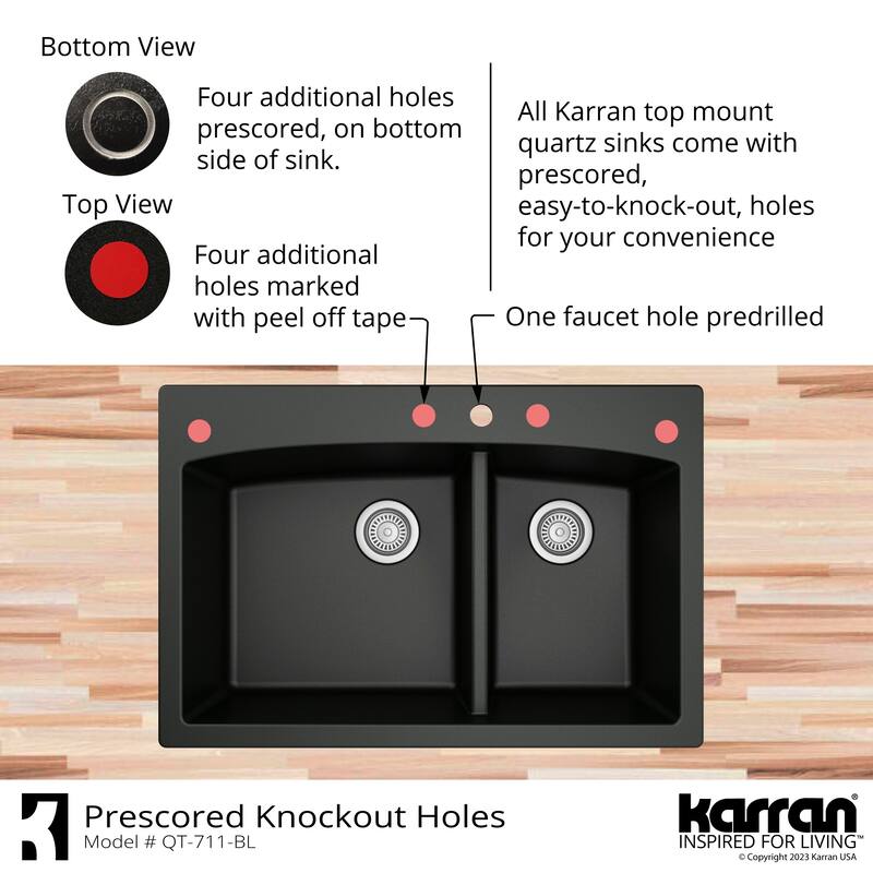 Karran Drop-In Quartz 33 in. 1-Hole 60/40 Double Bowl Kitchen Sink Kit