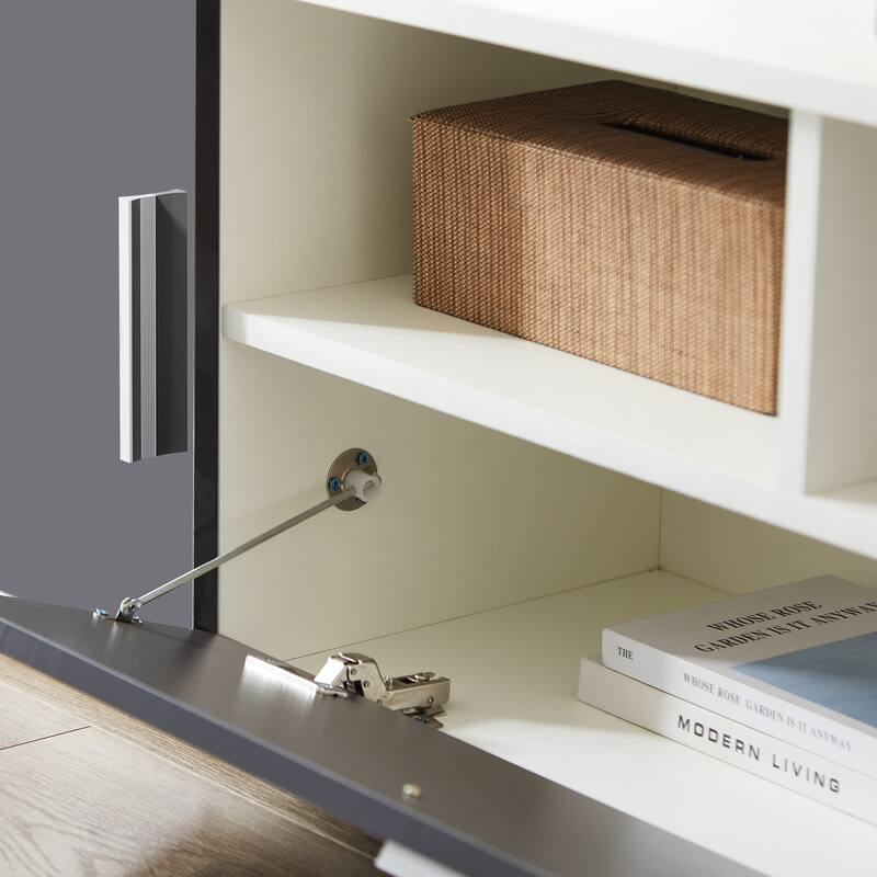 GDF Studio - Modern Particle Board TV Stand with LED Remote Lighting, Storage Cabinets & Open Shelves