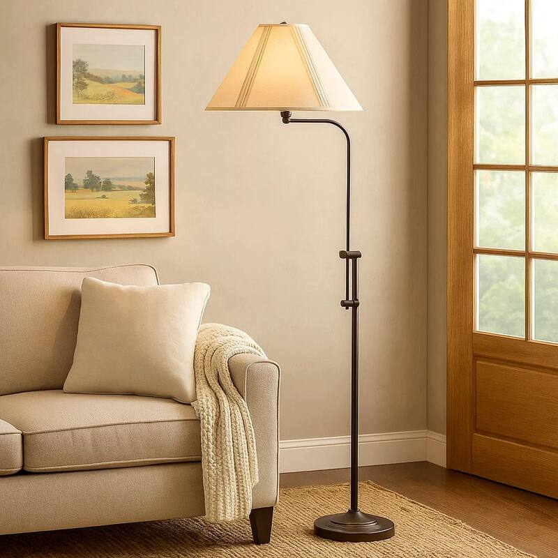 3 Way Metal Floor Lamp with and Adjustable Height Mechanism, Bronze