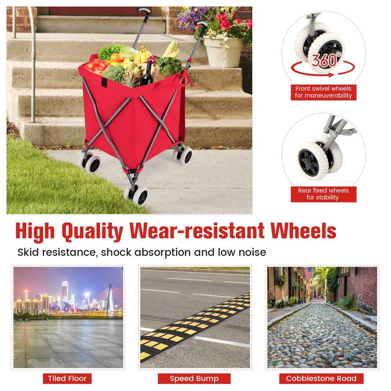 Costway Folding Shopping Cart Utility w/ Water-Resistant Removable