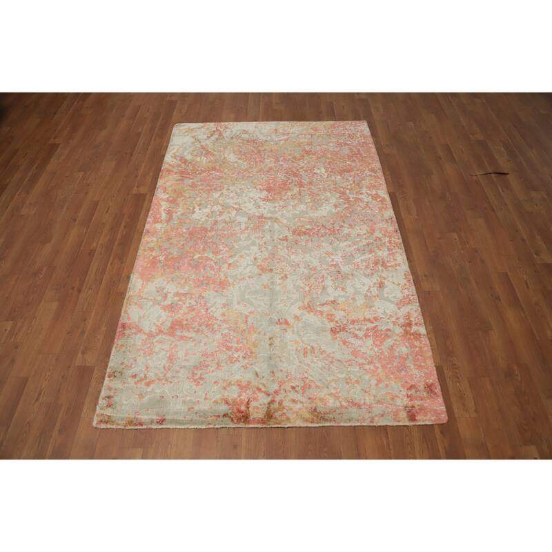 Hand Knotted Oriental Viscose Silk Carpet Modern Abstract Coral Abstract Area Rug - 6' 3'' X 4' 1''