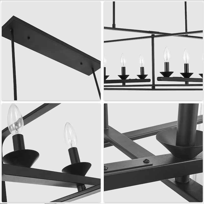 CurveCurio 42" Modern Matte Black Flush Mount Adjustable Dining Light, 6-Lights Fixture with Two Dwonrod for Dining Room