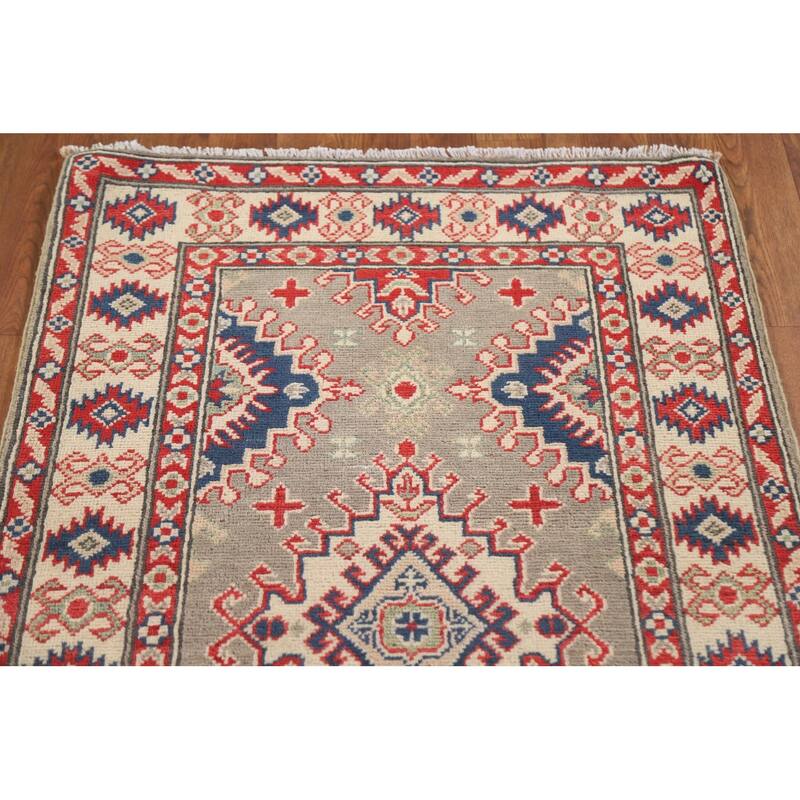 Hand Knotted Oriental 100% Wool Carpet Traditional Geometric Brown Kazak Runner Rug - 15' 11'' X 2' 8''
