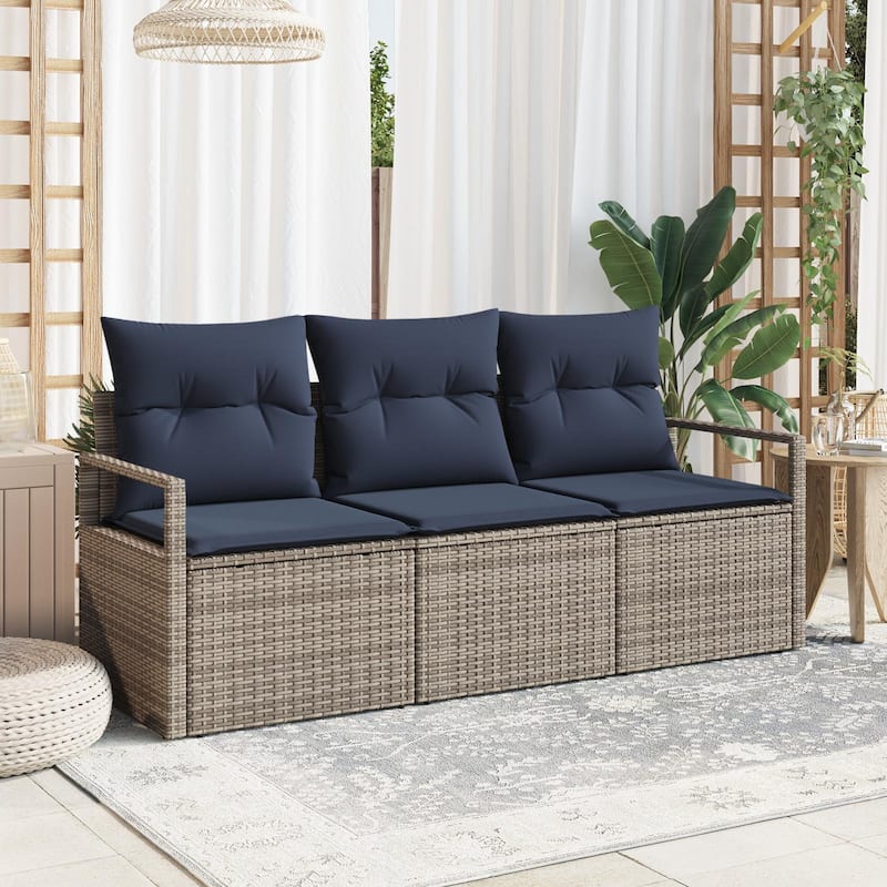 vidaXL 3 Garden Sofa Set with Cushions Black/Brown/Grey Poly Rattan - 68.9 x 24.4 x 27.2 - Grey