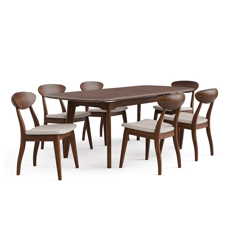 Furniture of America Abigail VII Mid-Century Modern 7-Piece Rich Walnut Solid Wood 79-inch Extendable Dining Set