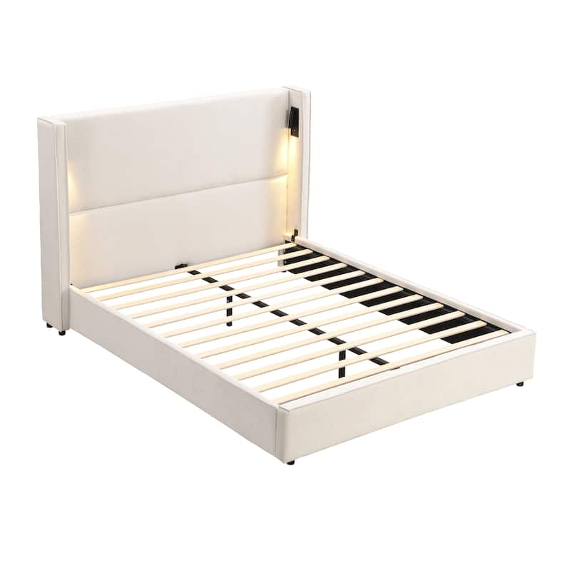 Christopher Knight Home- Cassie Upholstered Bed Frame with Reading Lamp & USB Port
