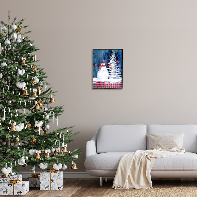 Stupell Winter Snowman on Plaid Framed Giclee Art Design by Paul Brent