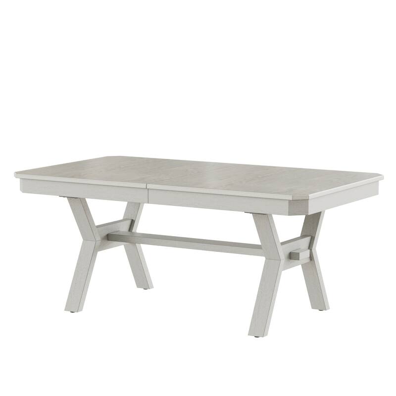 VECELO Dining Table Set with Bench, Solid Wood Rectangular Extendable Dining Table and Chairs Set for 6-8