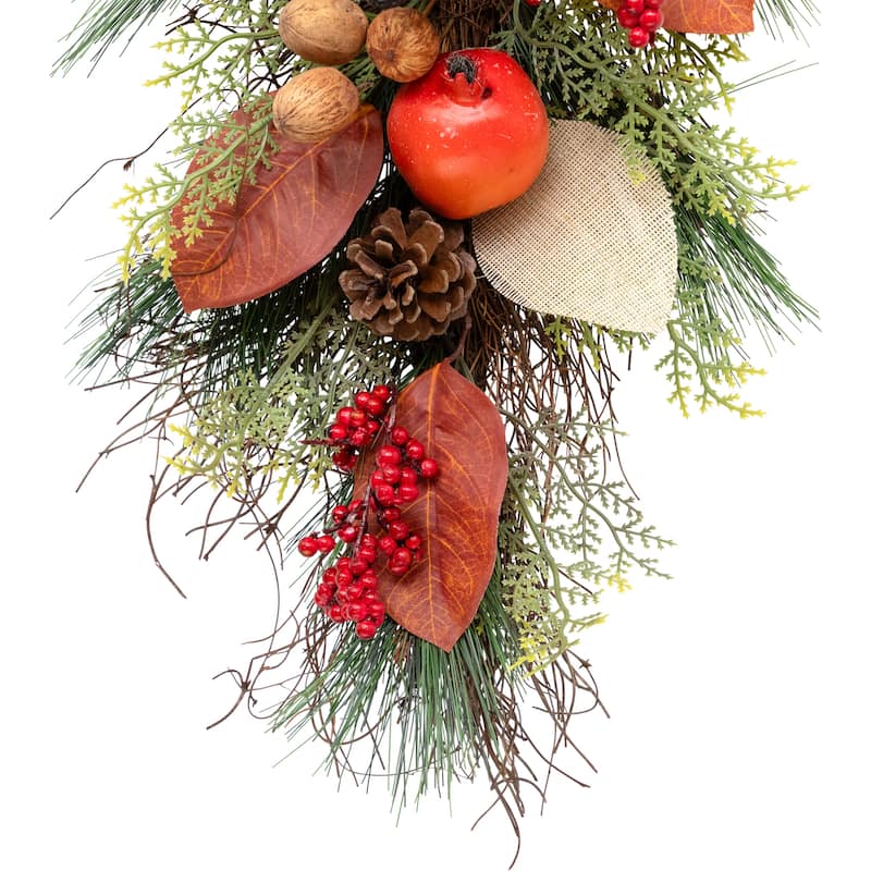 30" Fall Harvest Mixed Berry and Pomegranate Artificial Teardrop Swag - Unlit