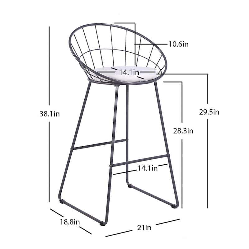 29" Modern Grey Bar Stools Upholstered Counter Stools, Set of 2 - 21" L x 18" W x 38" H