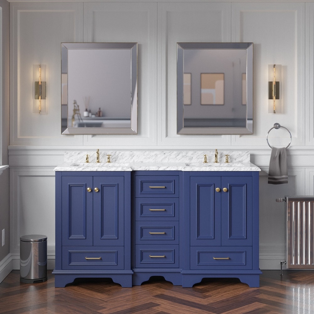 KitchenBathCollection Nantucket 60" Double Bathroom Vanity with Carrara Marble Top