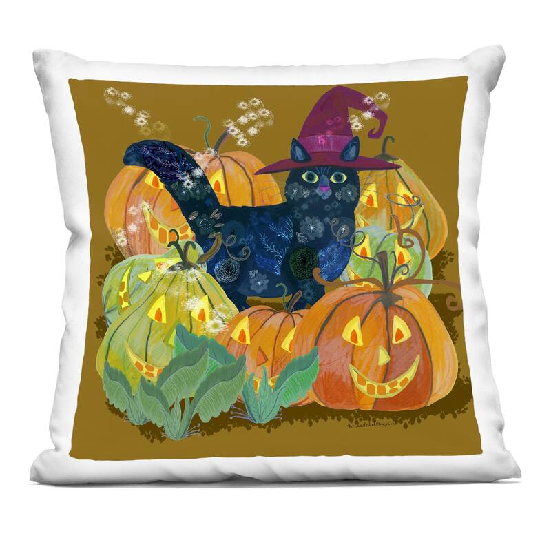 Stupell Cat with Jack-o-Lanterns Decorative Printed Throw Pillow Design by Kay Widdowson - Accent - Polyester - Brown - Single