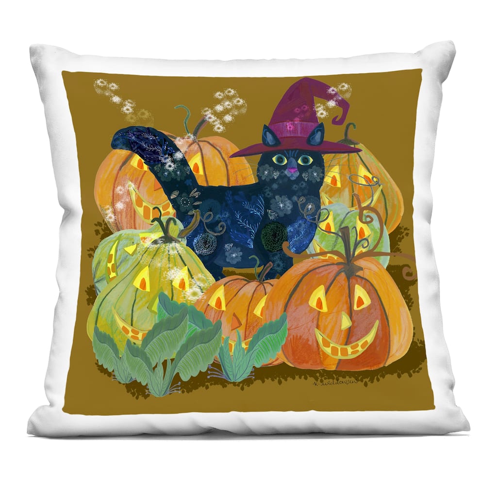 Stupell Cat with Jack-o-Lanterns Decorative Printed Throw Pillow Design by Kay Widdowson