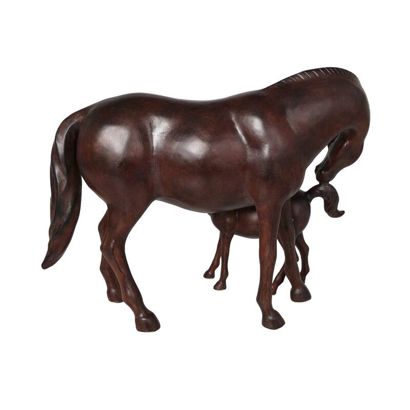 Dark Brown Polystone Horse Decorative Sculpture with Mom and Baby