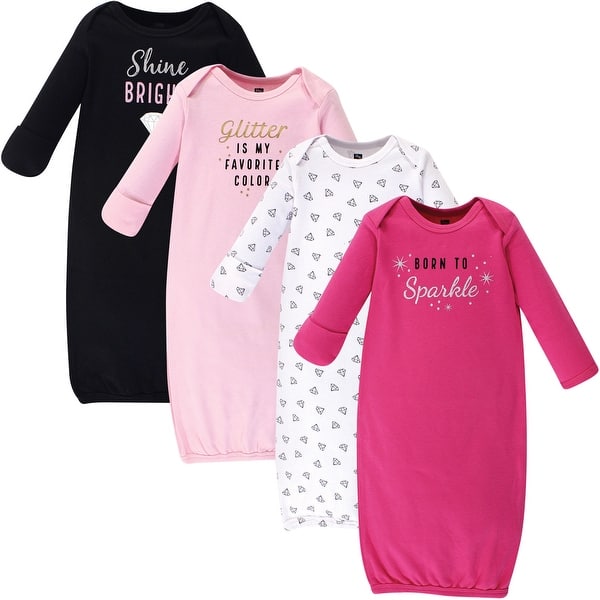 slide 1 of 1, Hudson Baby Infant Girl Cotton Long-Sleeve Gowns 4pk, Sparkle 0-6 Months - Sparkle
