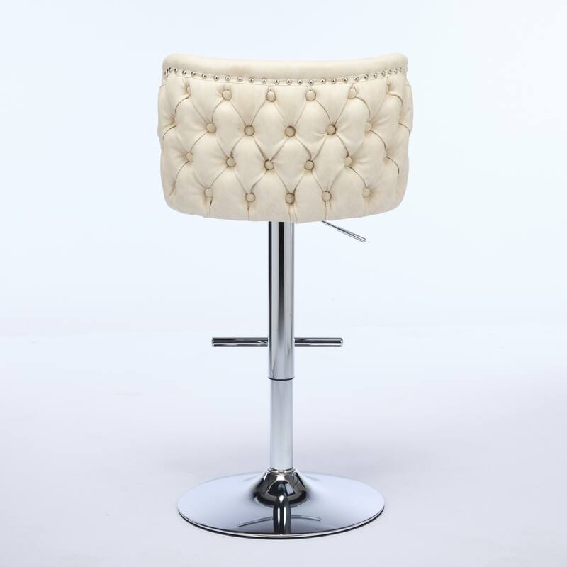 Set of 2 Modern Leather Upholstered Swivel Adjustable Height Tufted Bar Stools with Back