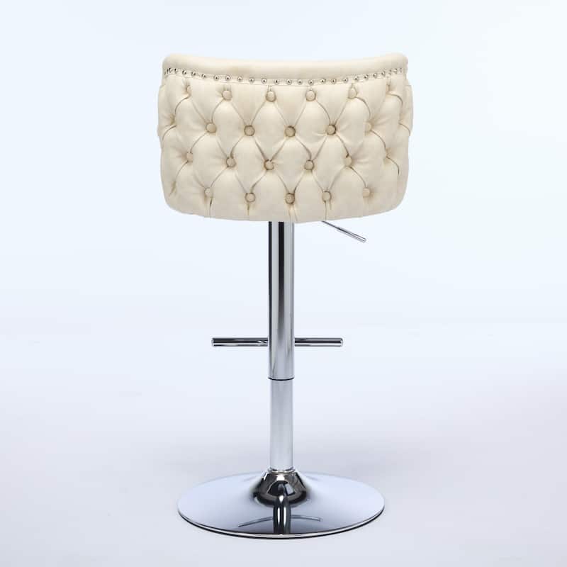 Velvet Upholstered Bar Stools Set of 2, Swivel Bar Stools with Adjusatble Height, Kitchen Island Chairs with Tufted Back