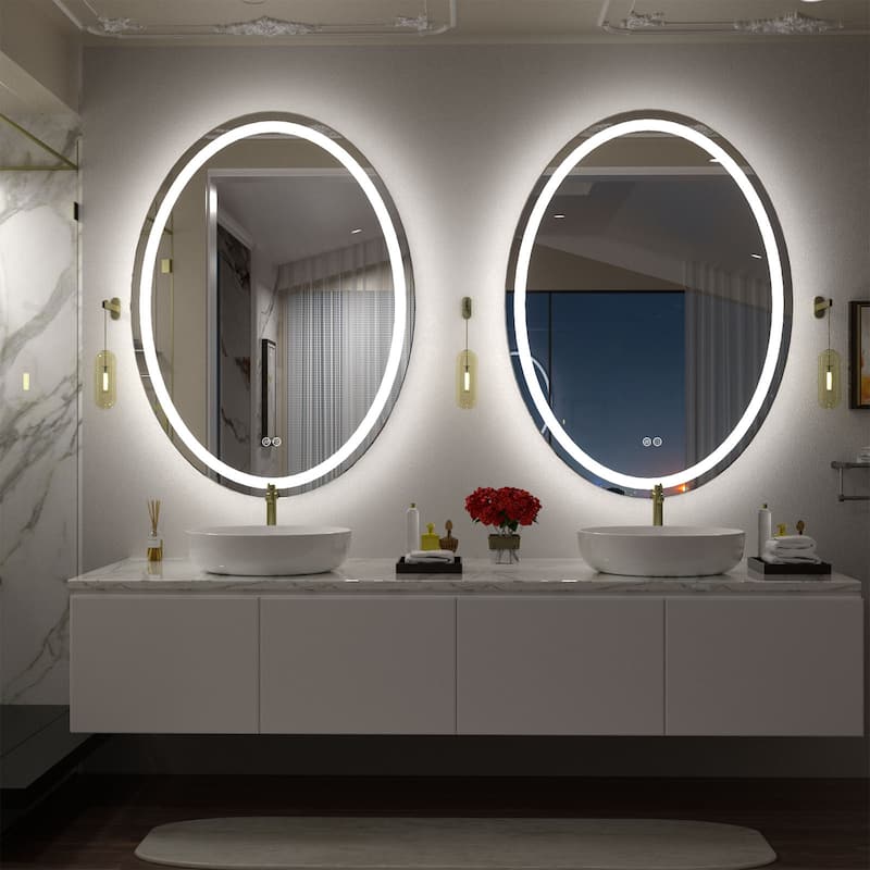 KIOTEE Super Bright Oval LED Lighted Anti-Fog Tempered Glass Bathroom Vanity Mirror with ETL and 3-Year Warranty