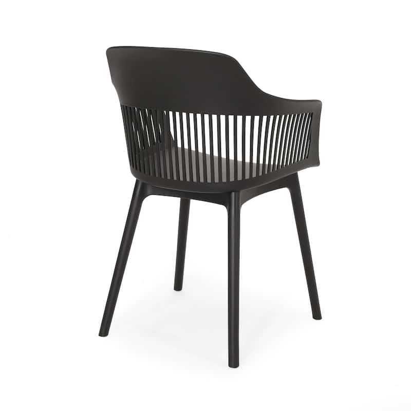 Outdoor Patio Chair Set of 2, Curved Back, Weather Resistant Black Finish