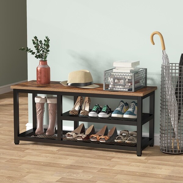 Shoe Bench, 3-Tier Shoe Rack with Seat, Shoe Storage Organizer with ...
