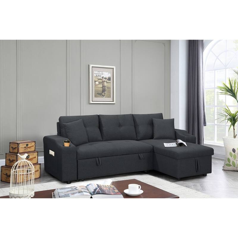 Upholstered Pull Out Sectional Sofa with Storage Chaise