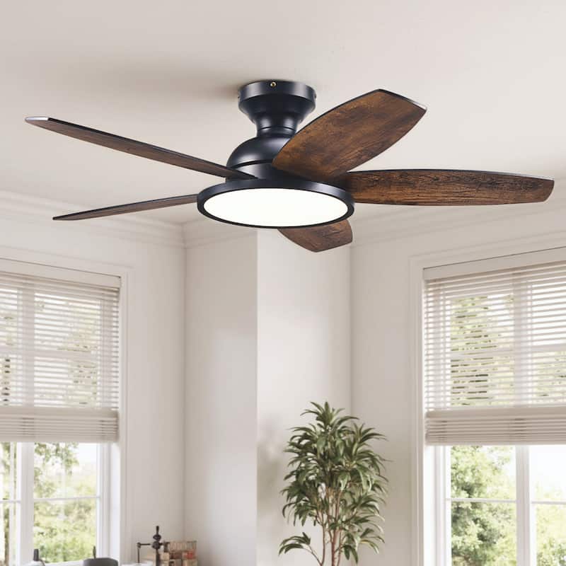 42" 5 - Blade Low Profile Flush Mount LED Ceiling Fan with Light Kit and Remote