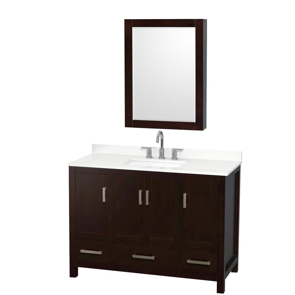 Sheffield 48-inch Single Vanity, 3 Hole Quartz Top, Med Cabinet
