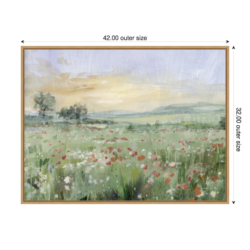 First Light on the Meadow by Danhui Nai Framed Canvas Wall Art Print - 42 x 32 in