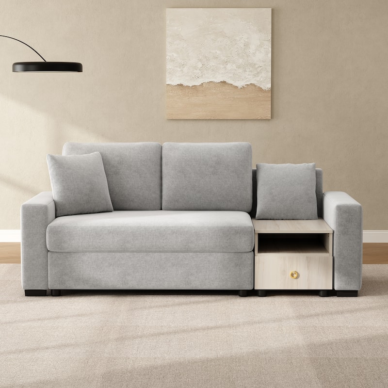 Modern Sofa Couch 79.3" Modular Sofa Upholstered Sofa Couch with Storage Armrest and Center Console for Living Room - Grey