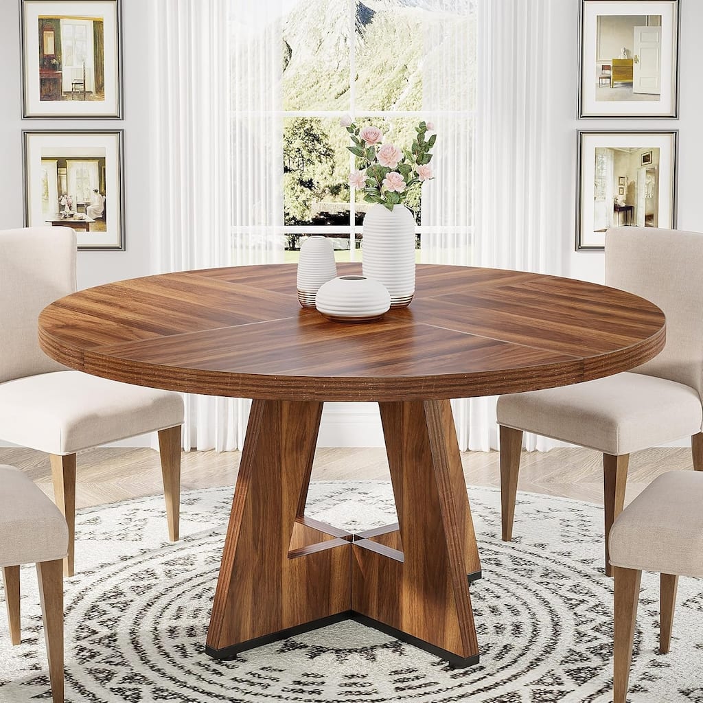 47" Round Farmhouse Dining Table - Rustic Brown Wood