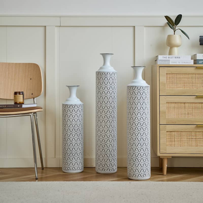 Floor Metal Vases Decorated White Metal vases Set of 3 gorgeous home decoration large glazed metal vases