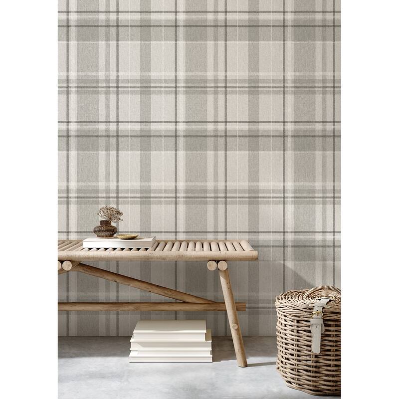 Fine Decor Harris Grey Plaid Chevron Wallpaper