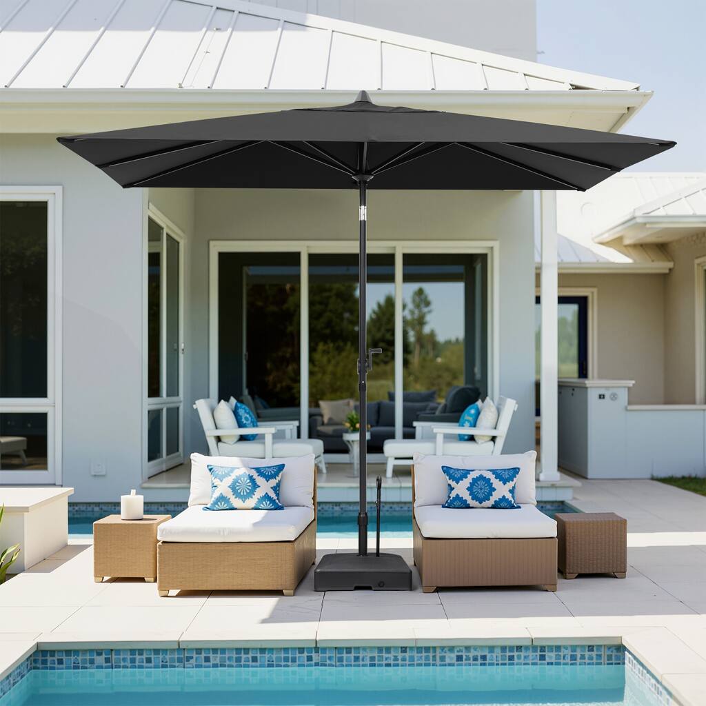 9 x 5 FT Patio Outdoor Rectangular Market Umbrella with Square Base Stand