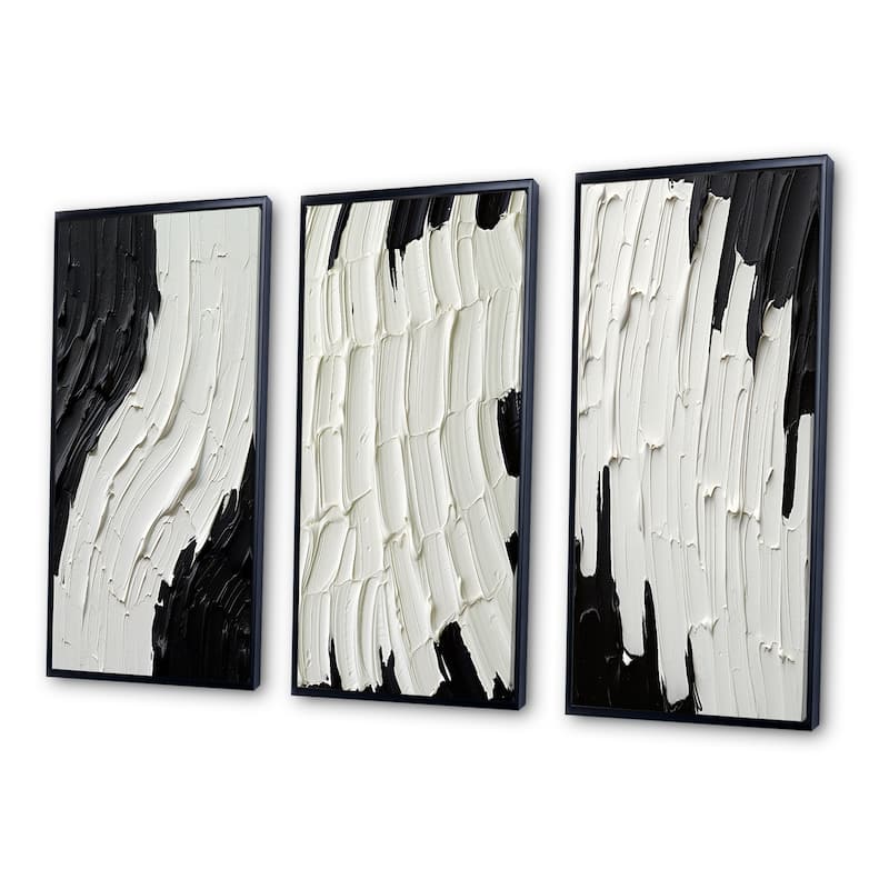 Designart "Momentary Spirit Black And White Abstract II" Abstract Painting Frame Gallery Wall Set Of 3 For Home Decor