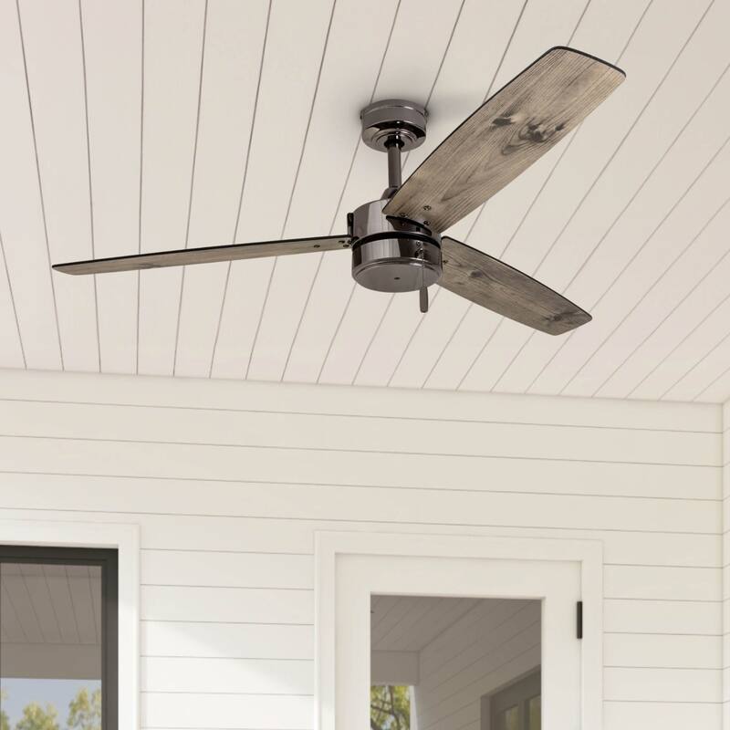 52" Prominence Home Journal Gun Metal Contemporary Indoor/Outdoor Ceiling Fan, Damp Rated with Pull Chains - 52-inch - 52-inch - Gun Metal - Hardwired